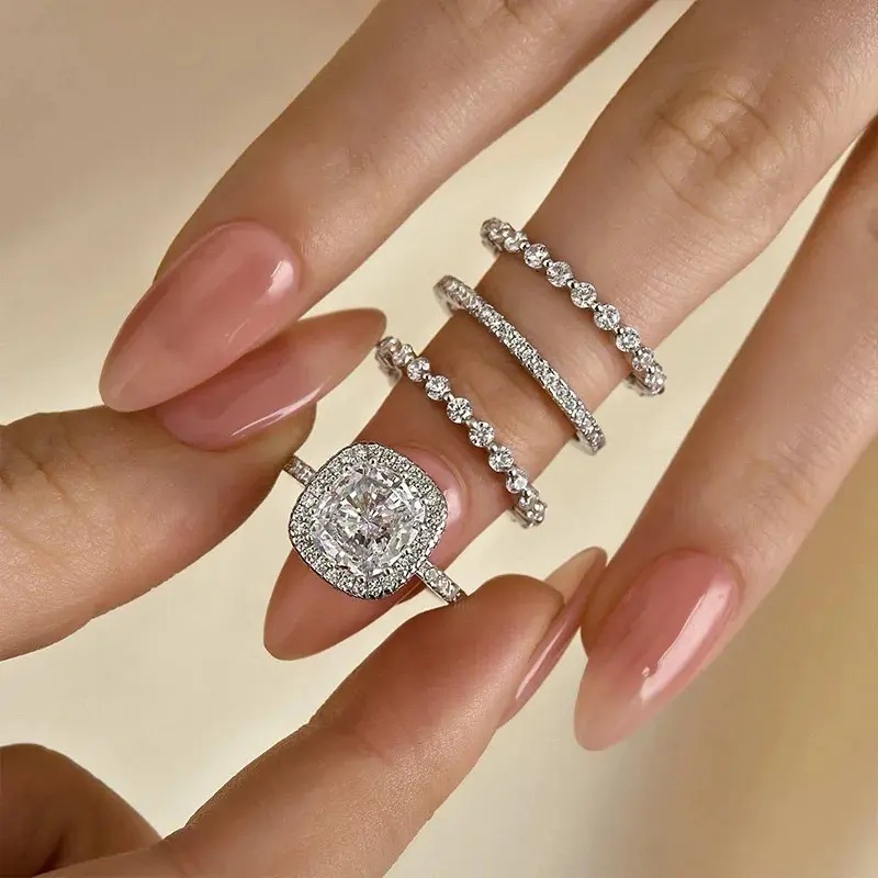 MAXINEJEWELRY 4PC 3.0ct Cushion Cut 5A Cubic Zirconia Engagement Ring Set - Women's Artificial Gemstone Bridal Jewelry, Wedding Ring Set for Proposal, Anniversary