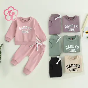 (73% Cotton) GCB 2 Piece Toddler Baby Girl Outfit Daddys Girl Clothes Long Sleeve Sweatshirt Pants Set Winter Baby Clothes 0-3 Years #springtok