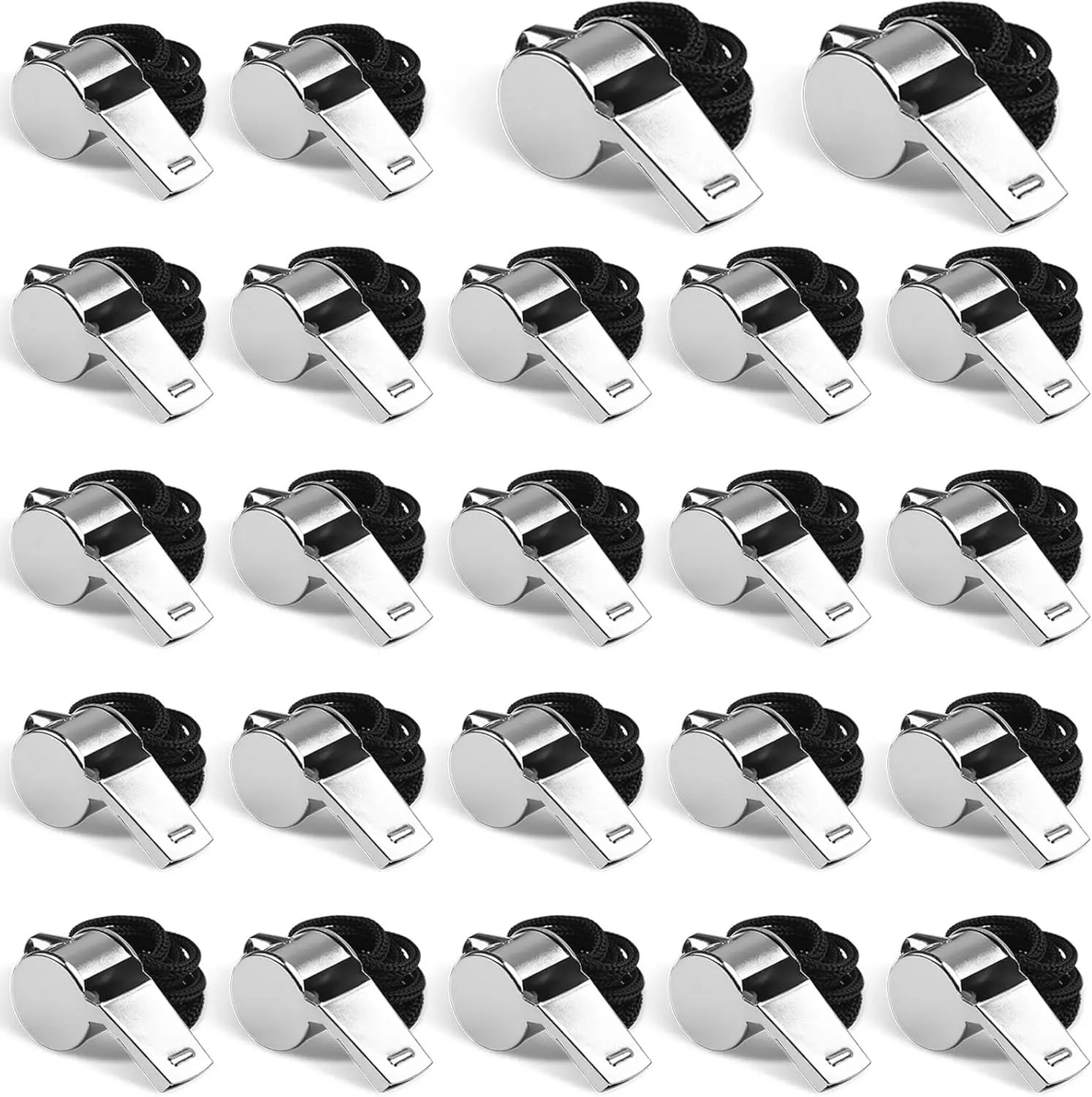Whistles with Lanyards 24-Pack Stainless Steel Loud Clear Sound Coaches Referees