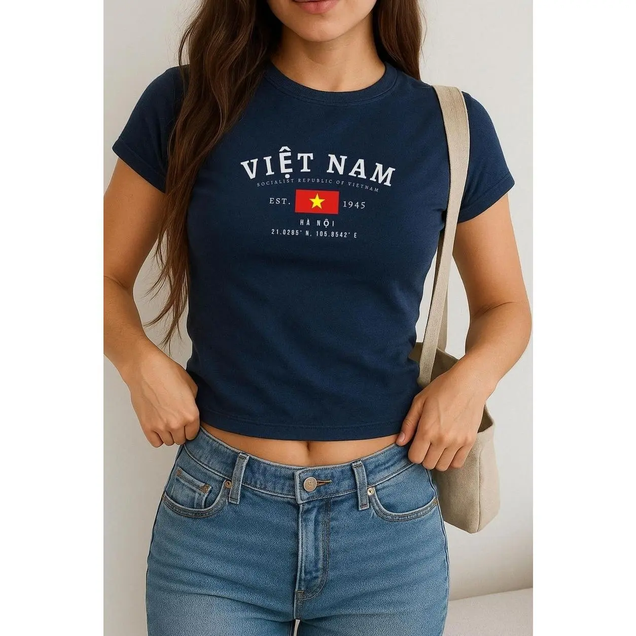 Vietnam Baby Tee, Việt Nam Y2K Crop Top, Vintage Hanoi Flag Shirt, Southeast Asian Aesthetic Tee, Vietnamese Pride T-Shirt for Women