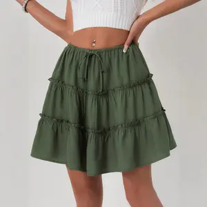 Women's Adjustable Lace-Up High-Waisted Short Skirt with Anti-Exposure Pants Lining Spring Summer 2026