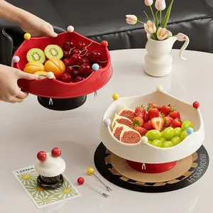 High-Value Crown Fruit Bowl with Drainage Straps & 6 Fruit Forks, Home Living Room Snack Dry Fruits High-End Fruit Basket, Tableware