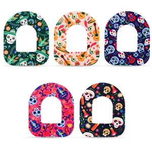 25pcs Adhesive Patches for Omnipod 5 Dash Overpatch Waterproof Non-fraying Stickers with Skull Flower Guitar Bird Patterns