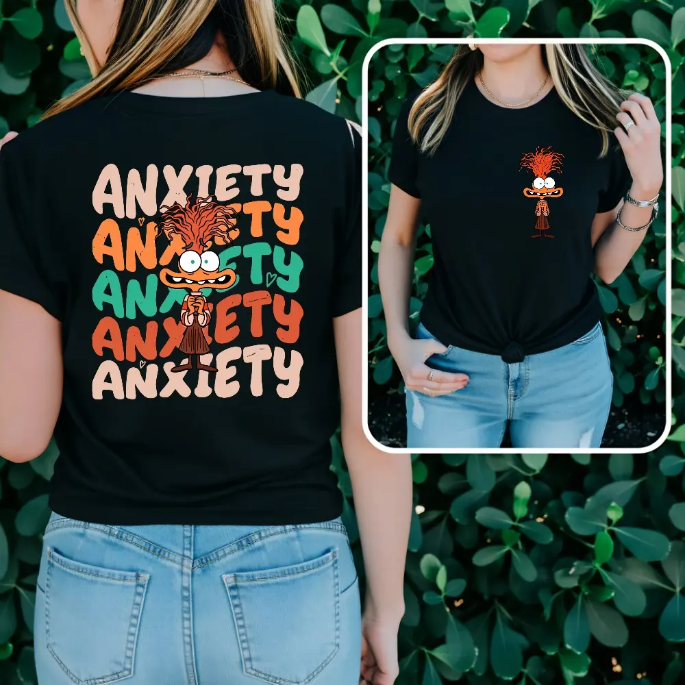 Anxiety Inside Out Shirt: Emotions tees with Cartoon Characters, Mental Health Shirts, Funny Anxiety Shirt