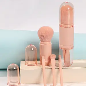 Portable Makeup Brush Set Four in One Mini Brush & Powder Blusher Tool Compact Travel Essential for Makeup Enthusiasts