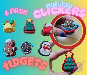 6 PACK 3D PRINTED HOLIDAY CLICKER FIDGETS Modern Christmas Tree Bell Gingerbread Man Penguin Design