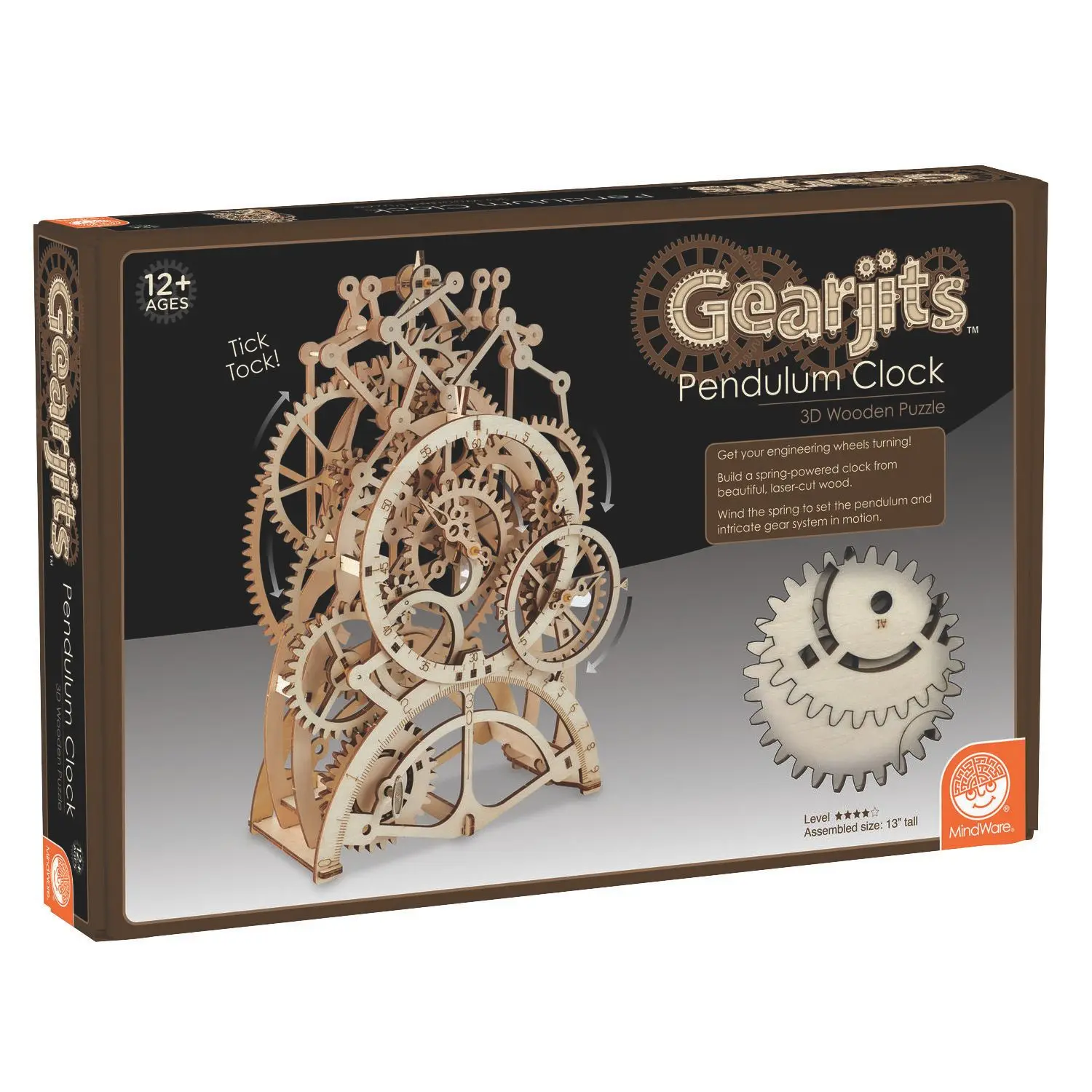 MindWare Gearjits Pendulum Clock — 3D Wooden Mechanical Model for Ages 12+