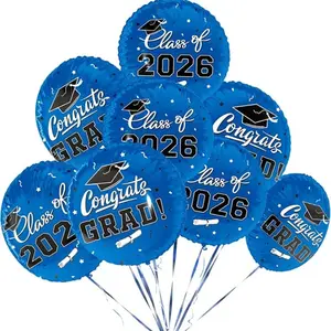 12pcs 2026 Graduation Aluminum Foil Balloons Set, Bachelor Hat Included, 8 Colors, Perfect for Grad Party, School Event, Photo Backdrop
