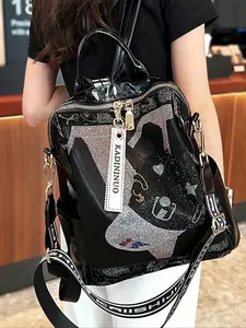 Women's Fashionable Hot Diamond Decorated Backpack, Casual Large Capacity Backpack, Fashionable and Trendy Shoulder Bag for Travel, Outings, Daily Life, Stylish Daypack