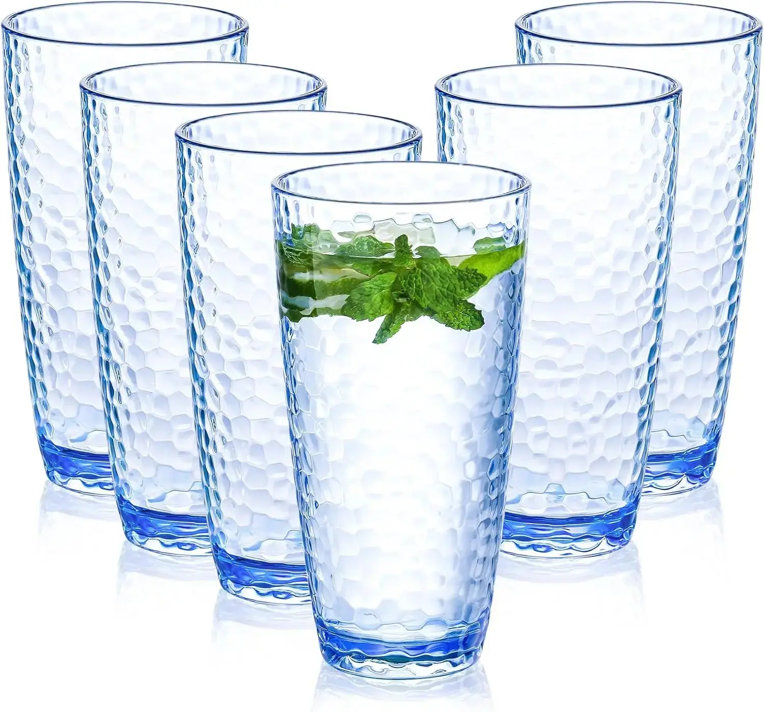 Set of 6 Premium Hammered Glass Cups – 12 oz Stackable Tumblers