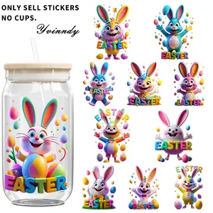 4PCS/SET Colorful 3D Rabbit Easter DIY Light Beigeny Tumblers Wrap Decorative transfer paper UV DTF High Self-adhensive Wraps Transfers Decor Transfer Paper On Cup Funny Stickers Sticker Packs