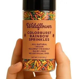 Wildflower Colorburst Rainbow Sprinkles All Natural Dye Free Vegan Allergy Friendly Bright Colors 3 oz Shaker for Desserts Kid Approved