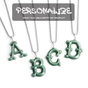 Natural Jadeite Letter Pendant Original Necklace Unisex Trendy Personalized Necklace