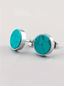 Vintage Turquoise Texture Round Shaped Stud Earrings, Fashion Jewelry for Party, Daily Clothing Decor, Trendy All-match & Exquisite Jewelry for Birthday Gift, High Quality Earrings