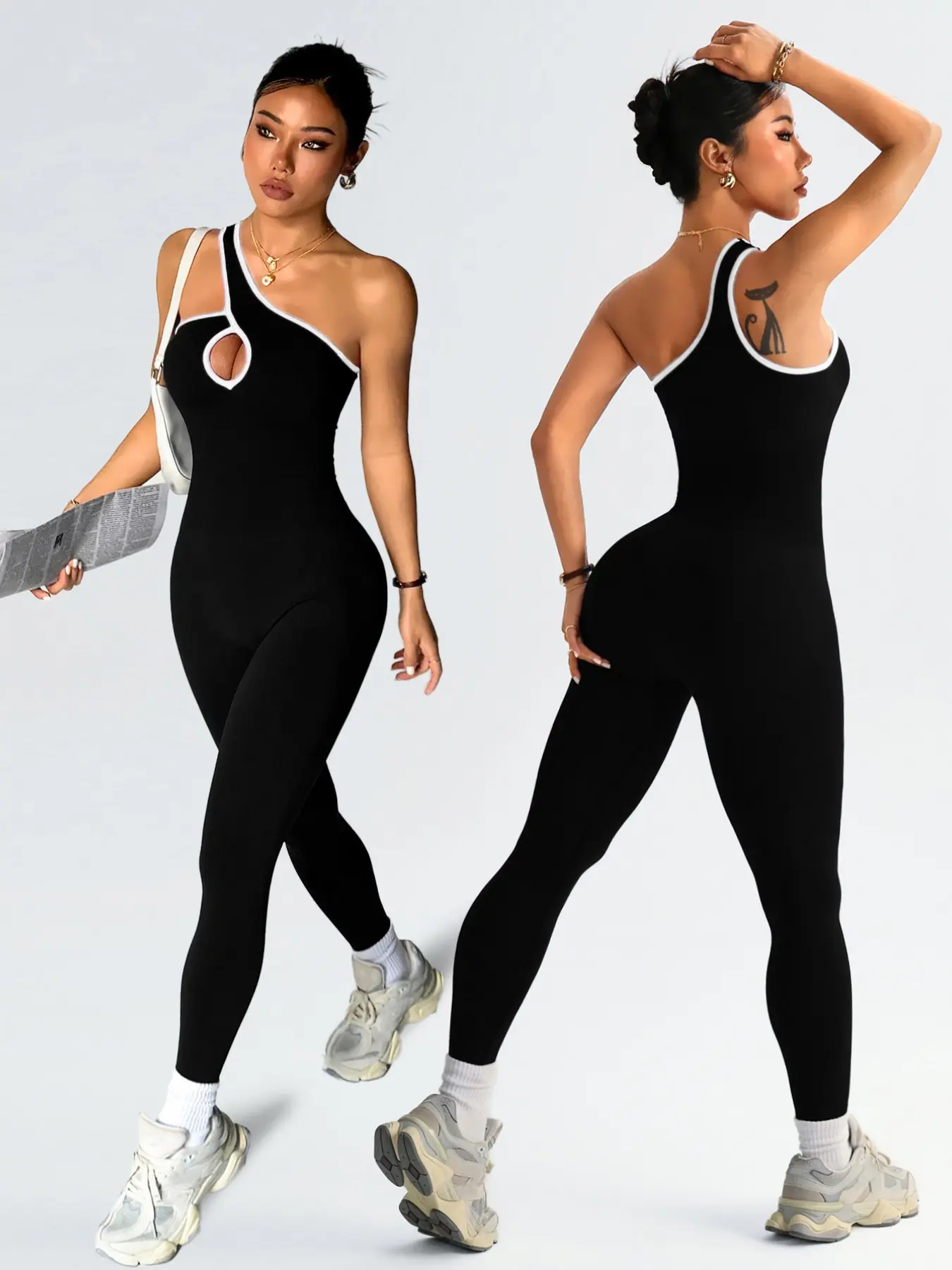 Women's Colorblock Sporty Yoga Jumpsuit, High Stretch Seamless Knit Sportswear, Outdoor All-Season Fitness, Daily & Hiking & Casual, Workout Jumpsuits, Athletic Jumpsuit