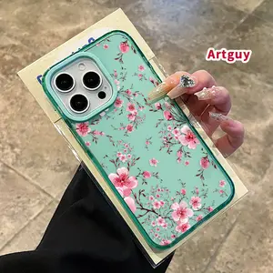 Phone Case for iPhone 16 Plus 15 Pro Max 14 13 12 11 Cherry Blossom Dream Pattern Non-Yellowing Shockproof Soft Silicone Transparent Cover