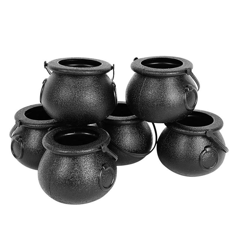 6count Mini Halloween Candy Bucket Pot Witch Skeleton Cauldron Holder Jar Trick Or Treat Halloween Party Decoration Props Kids Toy