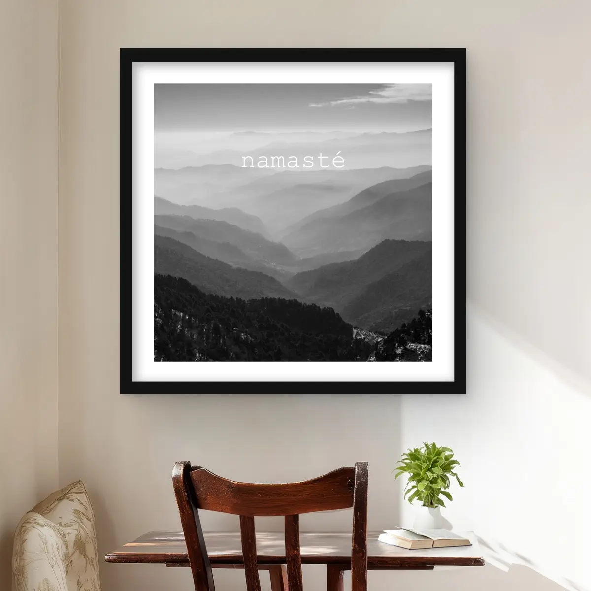 212 MAIN 24x24 in. Durable Matted Framed Wall Art Painting Print - Namaste Monochrome-Trees Natural Photo, Minimalist Home Decor for Bedrooms, Plants-Themed Room Accessory