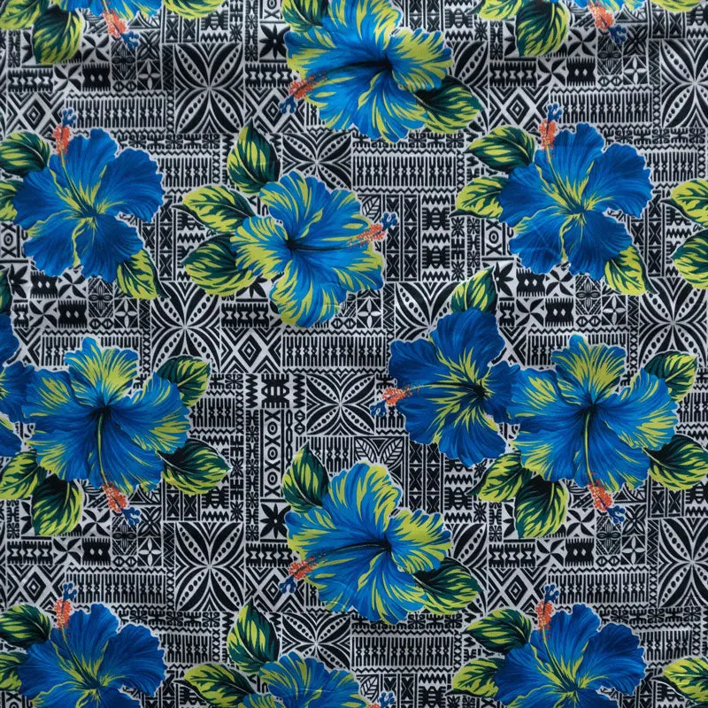 Traditional Tropical Hibiscus Motif Tapa Fabric - 60 in Width, 36 in Cut (yd Cut) Polyester Textile with Touch of Island Charm for Sewing, Soft Furnishings, Any Project, Yard Cut