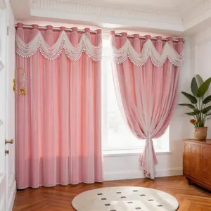 1 Pair Curtains with Wavy Valance for Living Room Bedroom Double Layer Embroidered Curtains