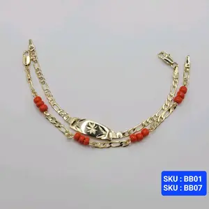 Evil Eye Protection Bracelet Red & ID Figaro Style Laminated-Gold 6 Inches 3mm Adjustable for Babies Stylish Protective Accessory Comfortable Fit Versatile Design Jewelry.