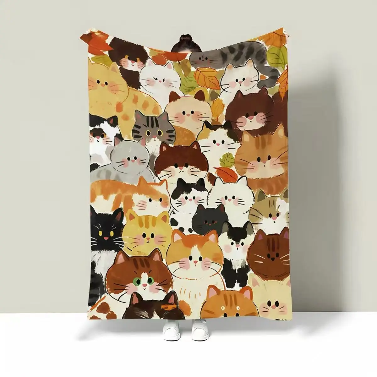 Cute Cat Flannel-Cotton Personalized Blanket, Customized All Seasons Bedding Throw, Machine Washable Nap Shawl