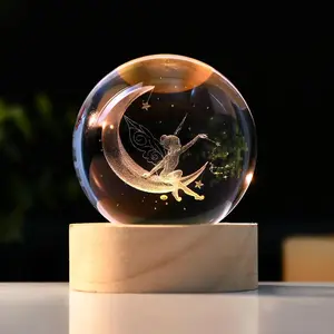 Moon Fairy Crystal Ball - 3D Laser Engraved Glass Night Light, Decorative Globe, Crystal Moon Sphere - Gifts for Girls, Her, Fairy Lovers