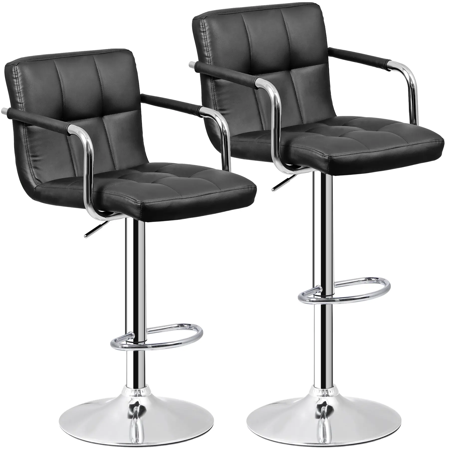 Zenstyle 2-Piece Counter Height Barstools - Waterproof PU Leather Swivel Chairs with Armrests, 360° Free Spin, Adjustable Height, Upholstered Back Pads, Floor-Safe Ring, Round Base, 330lbs/Seat Capacity for Home Bar, Kitchens