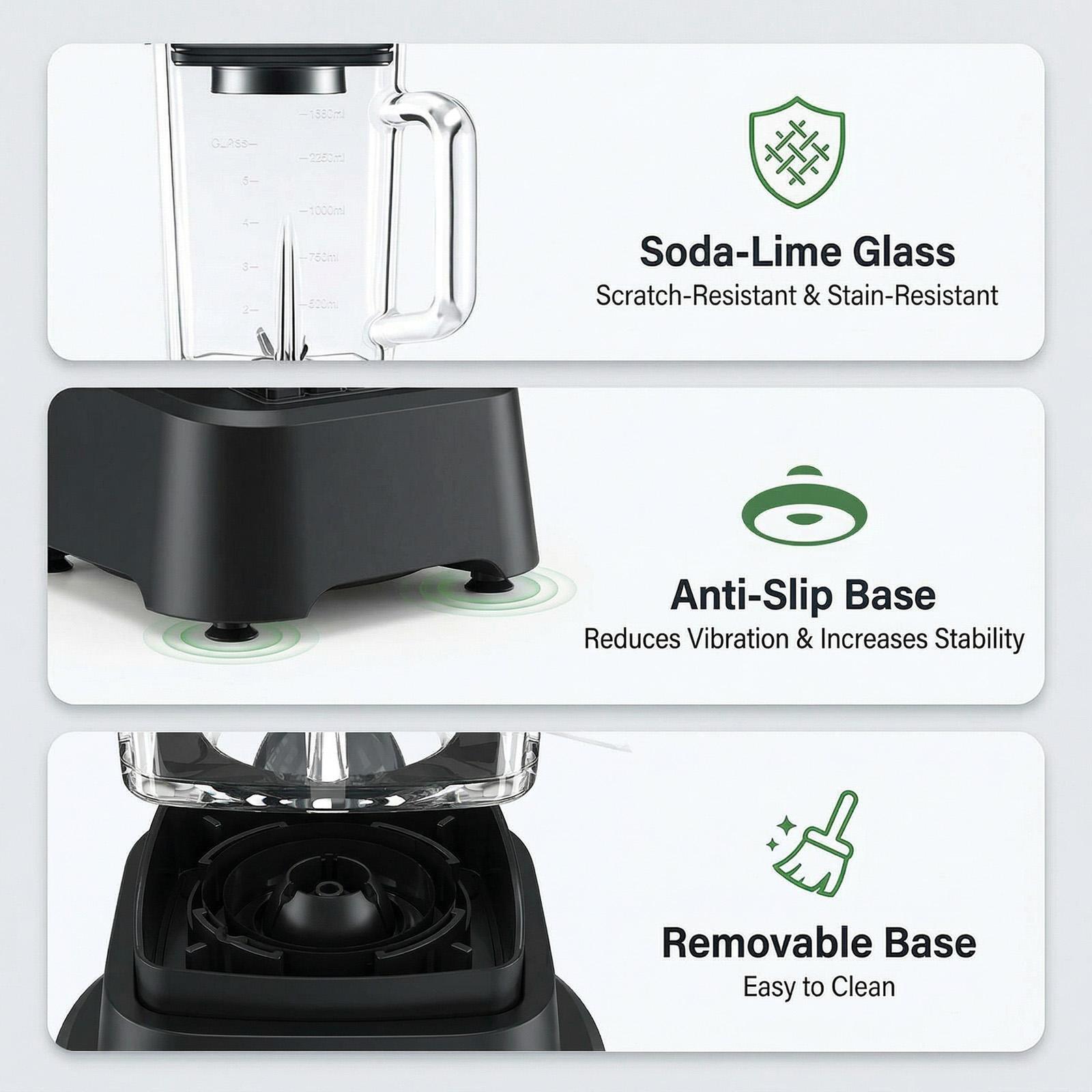 Glass Blenders for Kitchen with 750W, 54Oz. Countertop Blender Glass Jar Food Processor Combo, BPA-Free Blender for Smoothies, Ice Crush,Nuts, Frozen Drinks and Fruits (Black)Professional ice cream blender, full-size household blender, equipped