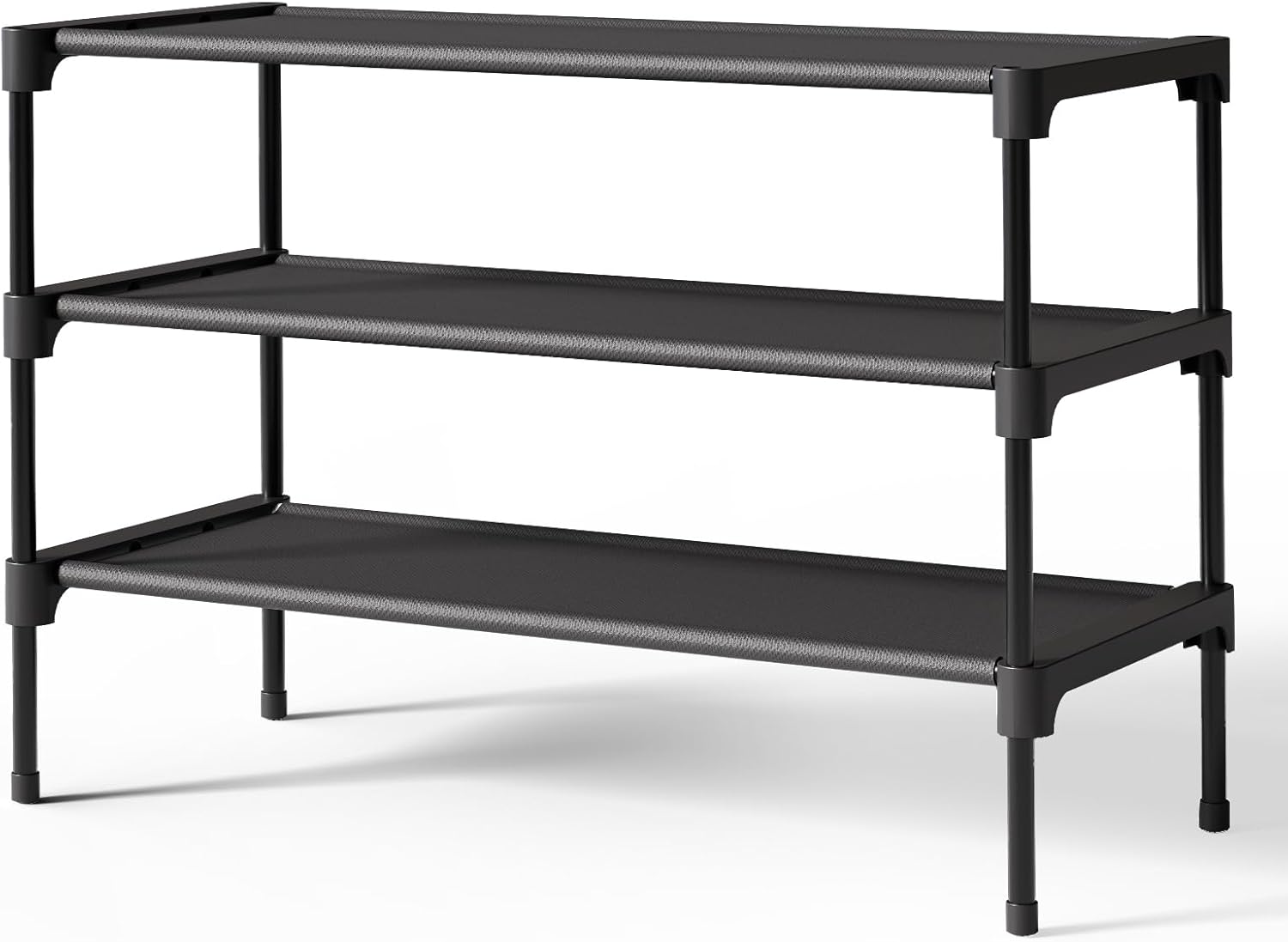 3-Tier Shoe Rack Organizer – Stackable Closet & Entryway Shoe Storage Shelf for Garage, Hallway & Bedroom, Space-Saving Shoe Stand 27.5" Wide, Black