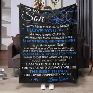Dad To Son Letter Print Soft Blanket, Heartfelt Gift Blanket, Air Conditioning Blanket, Multifunctional Blanket Suitable for Home and Camping