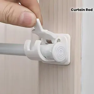 4pcs No-Drill Curtain Rod Brackets, Self-Adhesive Wall Hooks, Adjustable, Plastic, Home Decor for Living Room, Bedroom, Kitchen, Bathroom