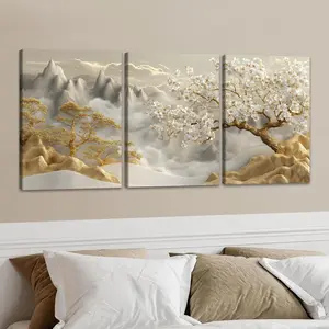 Tree & Mountain Pattern Canvas Painting without Frame, 3 Counts/set Wooden Framed Canvas Wall Art, Modern Home Decor, Wall Decor for Home Living Room Bedroom Office, Ornaments