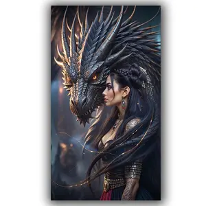 Mysterious Dragon Woman Diamond Painting Kit, 5D Full Round Drill Art Set, DIY Gem Painting for Adults, Home Wall Decor Gift, Handmade Gifts, Handicraft