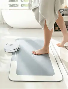 Premium Blue Diatomaceous Earth Bath Mat, Quick Dry Super Absorbent Non-Slip Bathroom Floor Mat, Thin Washable Anti-Mold Shower Mat with Geometric HOME Letter Design, Decorative Door Mat for Shower Laundry Room, Easy Care Home Decor Bathmat Rug