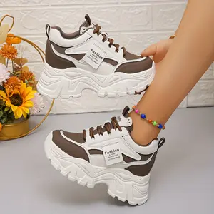 Women's Breathable Chunky Dad Shoes - Fashionable Black & White Sneakers with Thick Rubber Sole, Comfortable All-Season Sneakers