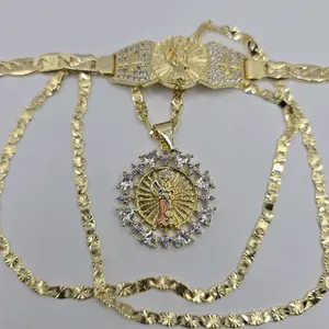 LA SANTA MUERTE/ THE GRIM REAPER NECKLACE WITH BRACELET MULTI-STONES PENDANT REGULAR CHAIN FASHION 24"INCHES