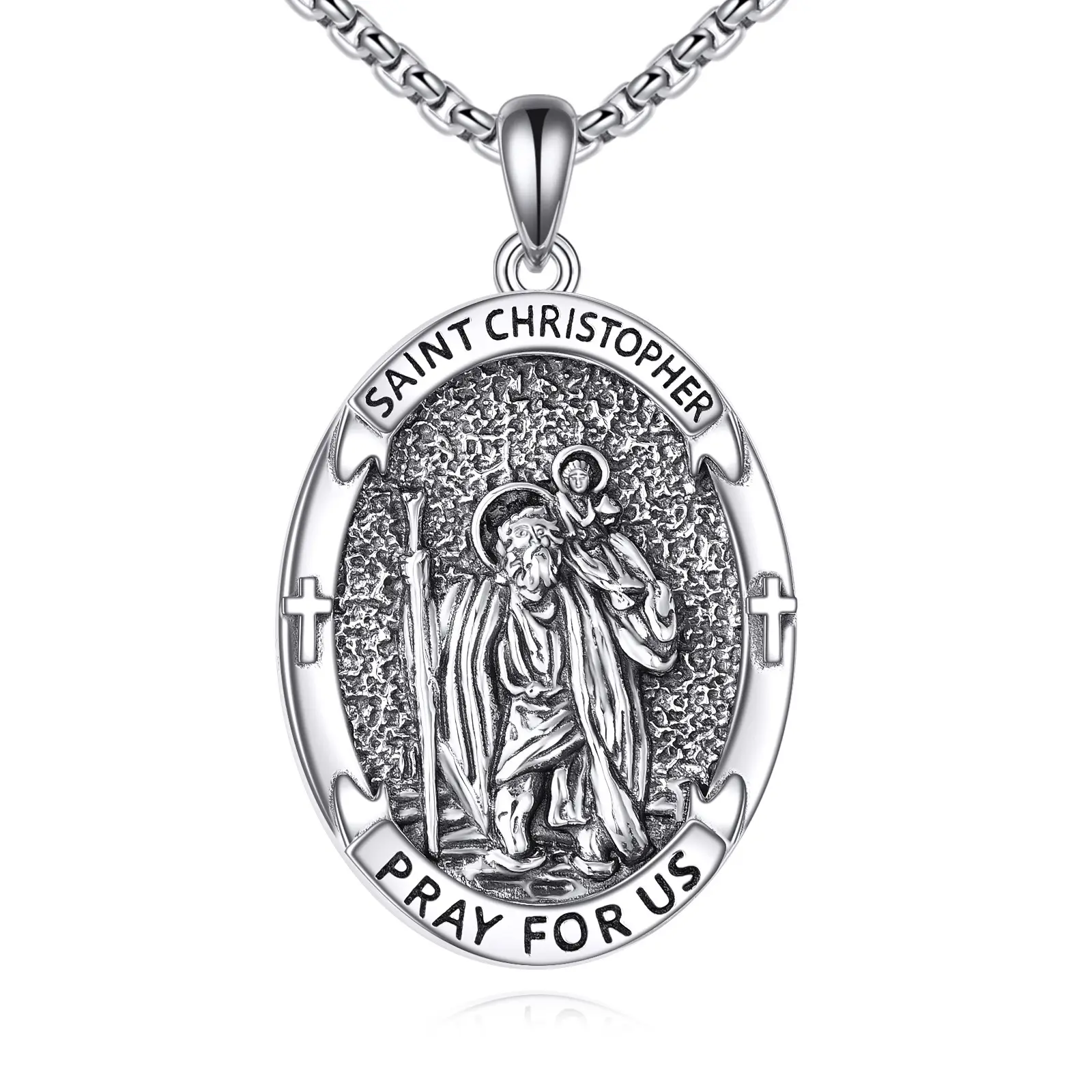 925 Sterling Silver St Christopher Necklace for Men, Adults, Husband - Saint Christopher Pendant Protection Jewelry, Spiritual Gifts for Daily Wear, Anniversary, Bachelor Party, Father, 0.76*1.36 Inches