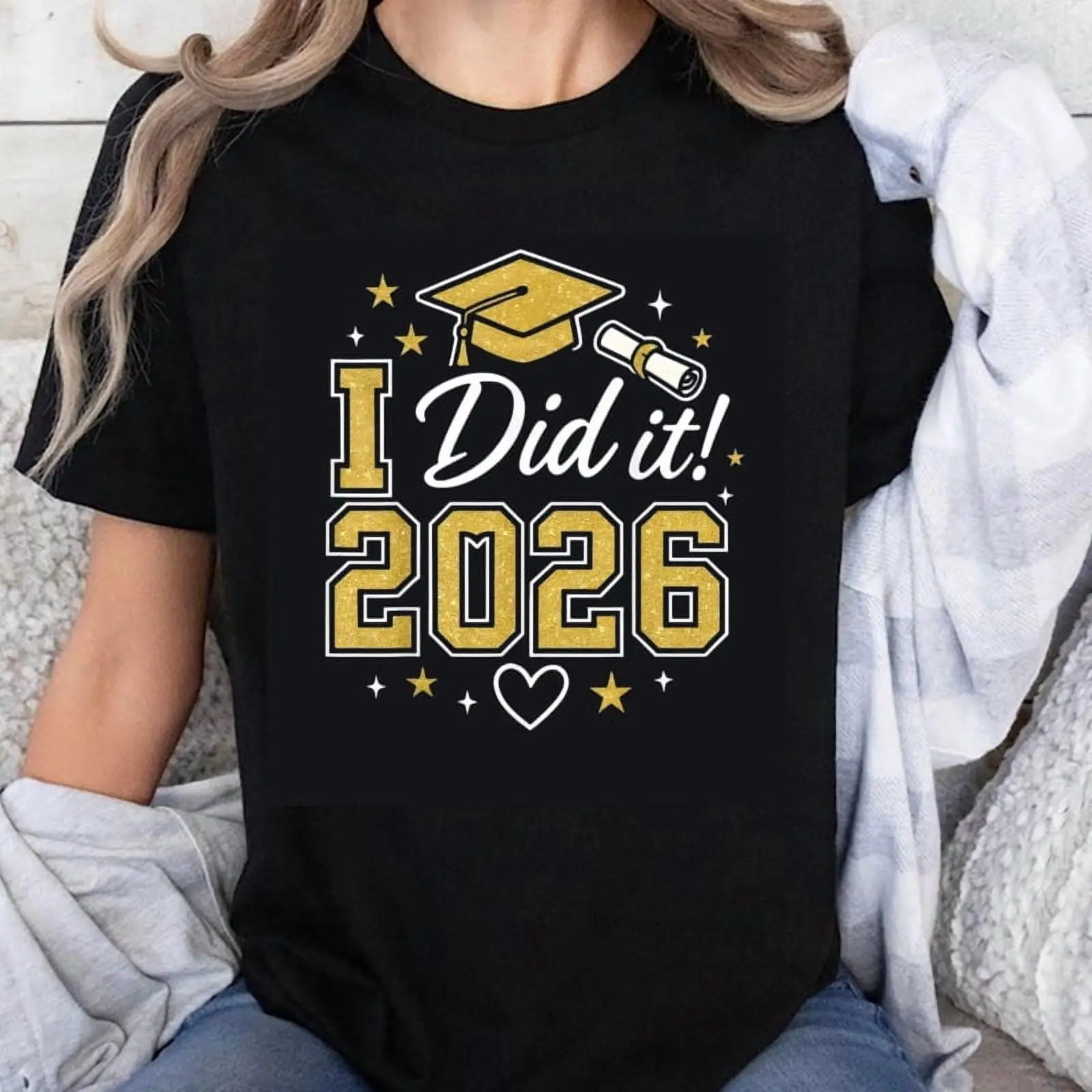 100% Cotton I Did It 2026 Graduation Shirt For Women Men Grad Class Of 2026 Senior Party Gift T-Shirt