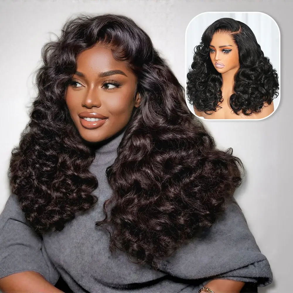 【HD Pro.2.0 Bomb Funmi Curl】Megalook 13x6 Three-Go Glueless Bouncy Curl Wig With Drawstring Natural Black 100% Human Hair Wig