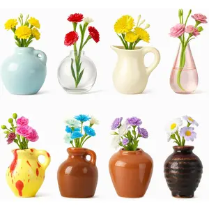 Mini Ceramic Vase Magnets for Fridge – 8 Set Handmade Tiny Flower Pots for Aesthetic Home Décor, for Women, Mom, or Teacher, Boho Pottery Decoration, Small Art Accent for Kitchen or Office