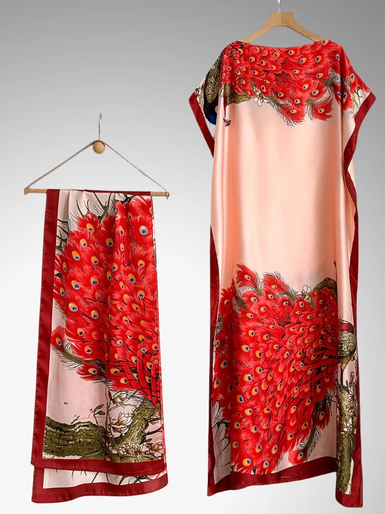 Women's Floral Butterfly Peacock Print Boho Style Casual Soft Shawl Set, Elegant Casual Scarf and Wrap Set, Perfect for Beach Vacation, Fashion Accessory, Floral Pattern Shawl