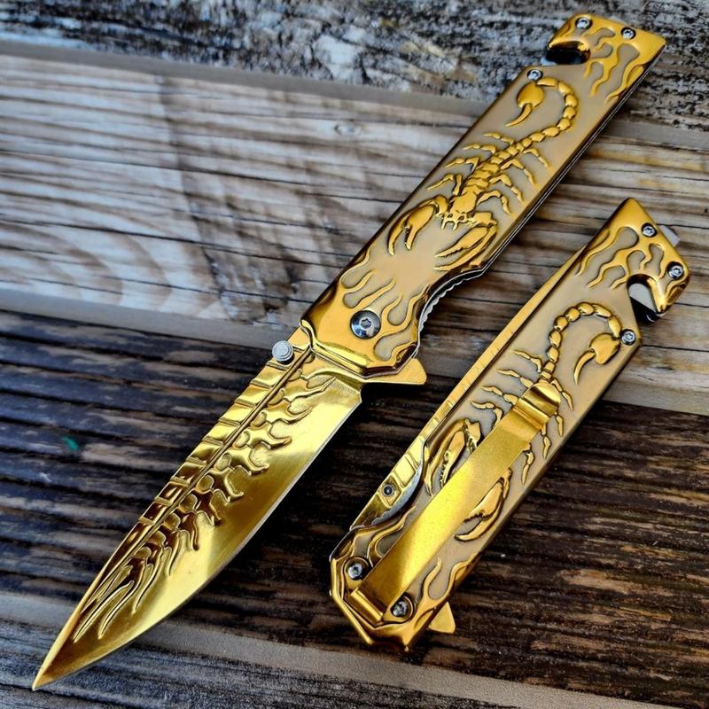 3D Scorpion Embossed Tactical Pure Manual Folding Knife, Outdoor Camping Hiking Knife, Durable Men's EDC Gift, Christmas Gift, Birthday Gift