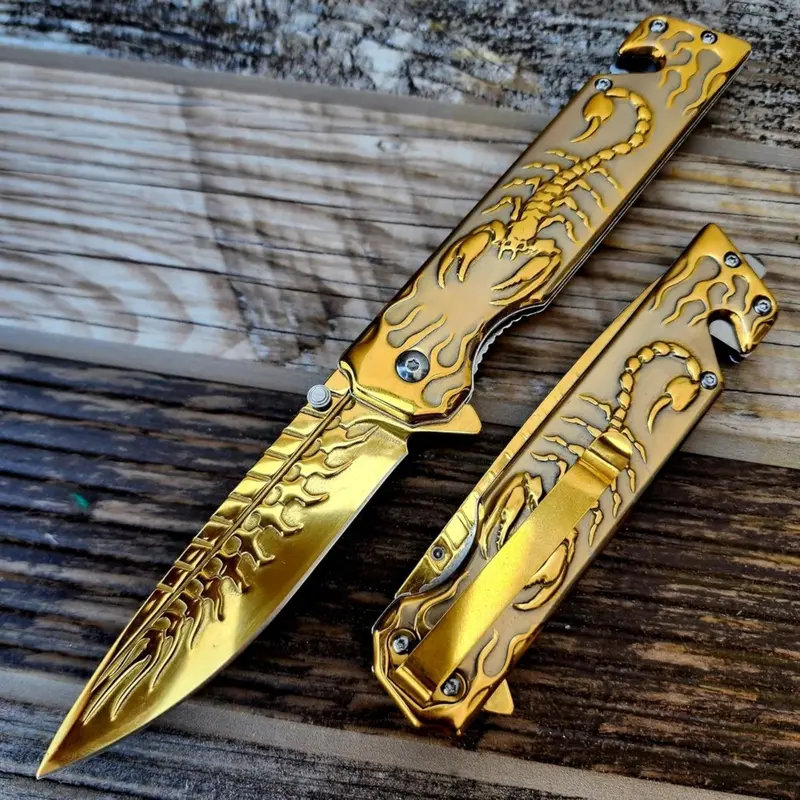 3D Scorpion Embossed Tactical Pure Manual Folding Knife, Outdoor Camping Hiking Knife, Durable Men's EDC Gift, Christmas Gift, Birthday Gift