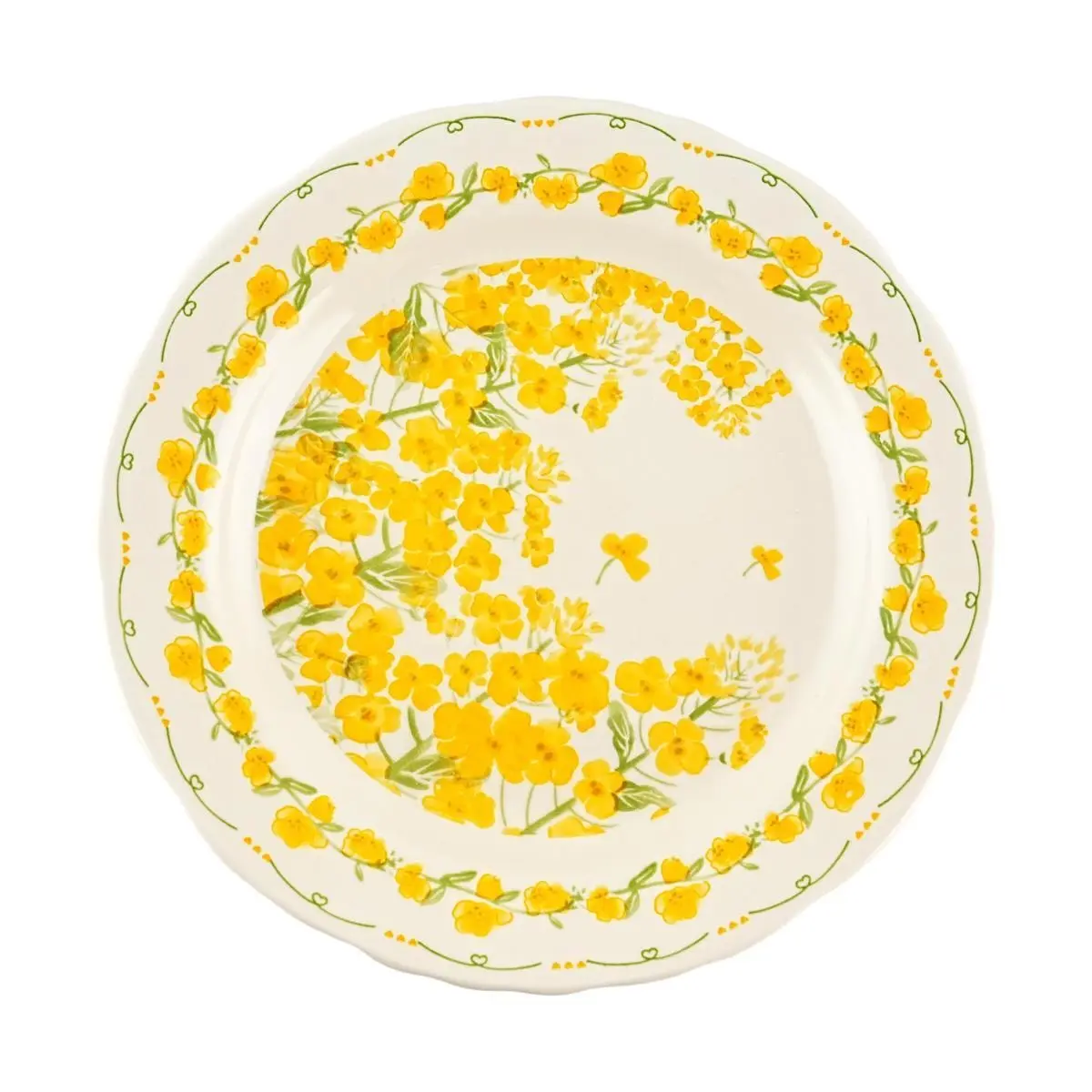 Golden Lion 8-Inch Creamy White Rapeseed Flower Shallow Dish - Versatile Ceramic Serving Plate for Home Kitchen