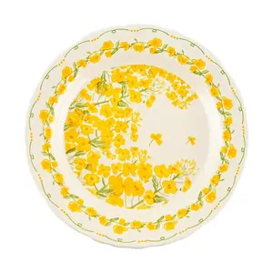Golden Lion 8-Inch Creamy White Rapeseed Flower Shallow Dish - Versatile Ceramic Serving Plate for Home Kitchen