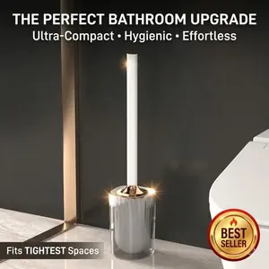 Long-handle Toilet Brush with Holder, Bathroom Cleaning Brush Set, Silicone Toilet Bowl Brush Kit, Modern Bathroom Design, Durable Deep Cleaning Tools
