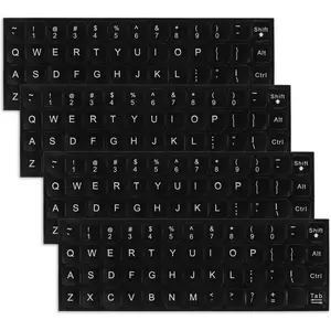 English Keyboard Stickers, 4 count Universal Laptop Keyboard Stickers Keyboard Letter Replacement Stickers Matte Black Background and White Lettering Stickers for PC  Laptop Desktop
