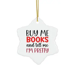 Book Lover Ceramic Ornament, Funny Book Christmas Decor, 4 Shapes, Book Club Gift, Literary Ornament