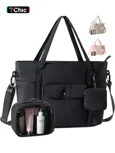 Large Tote Bag for Women with Toiletry Bag, Waterproof Travel Tote with Insulated Pocket & Laptop Compartment, Multi-Pocket Weekender Bag Carry On Tote for Work Travel Hospital Gym, Handbag Tote Bag, Multifunctional Portable Bag